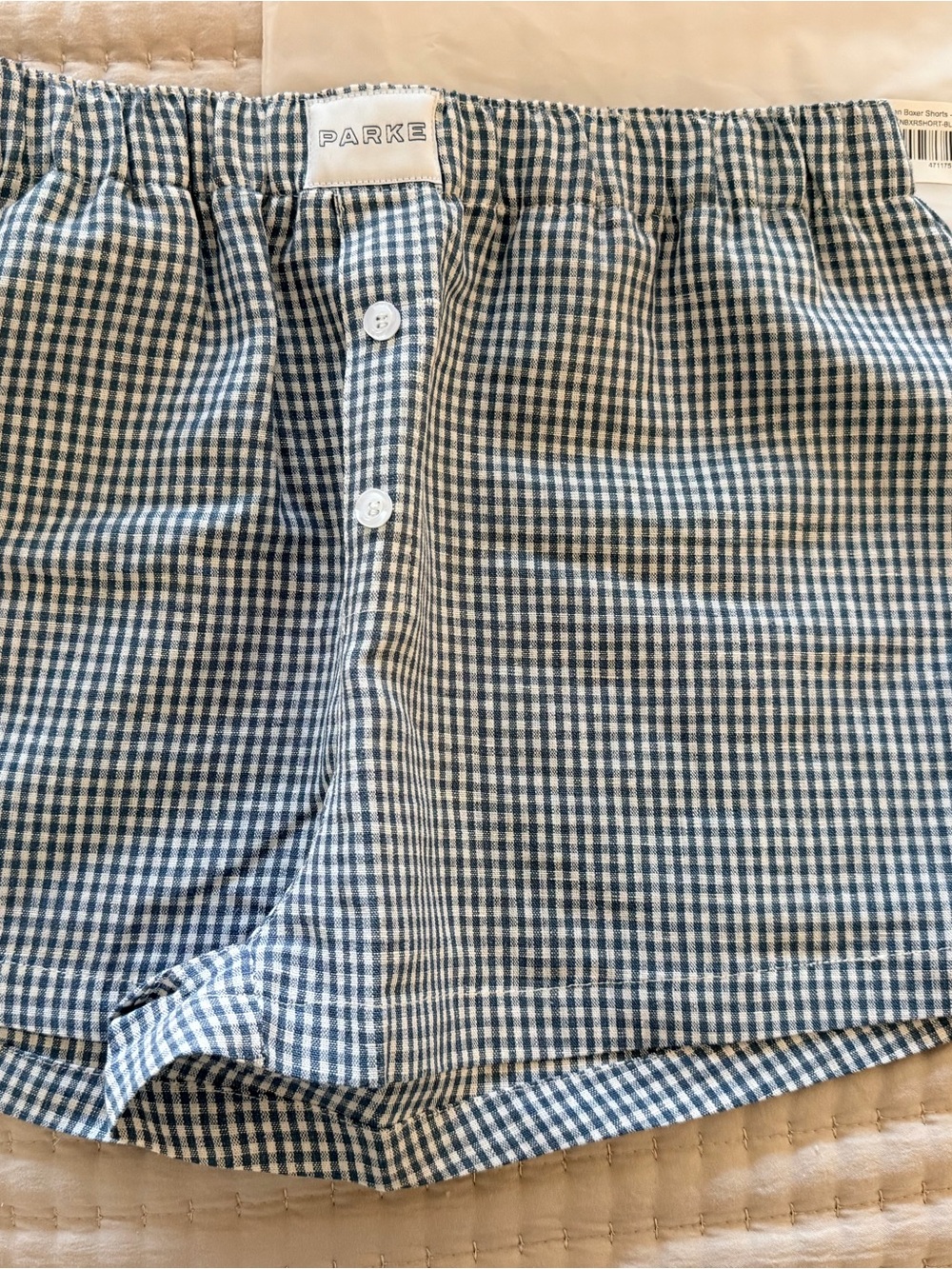 Parke Coastal Collection NEW Blue and White Gingham Cotton Boxers medium - Picture 3 of 6